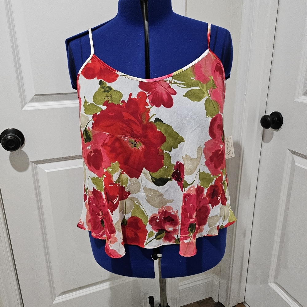 Red Floral Spaghetti Strap Tank Top Size 4X Kristine Tyler Intimates